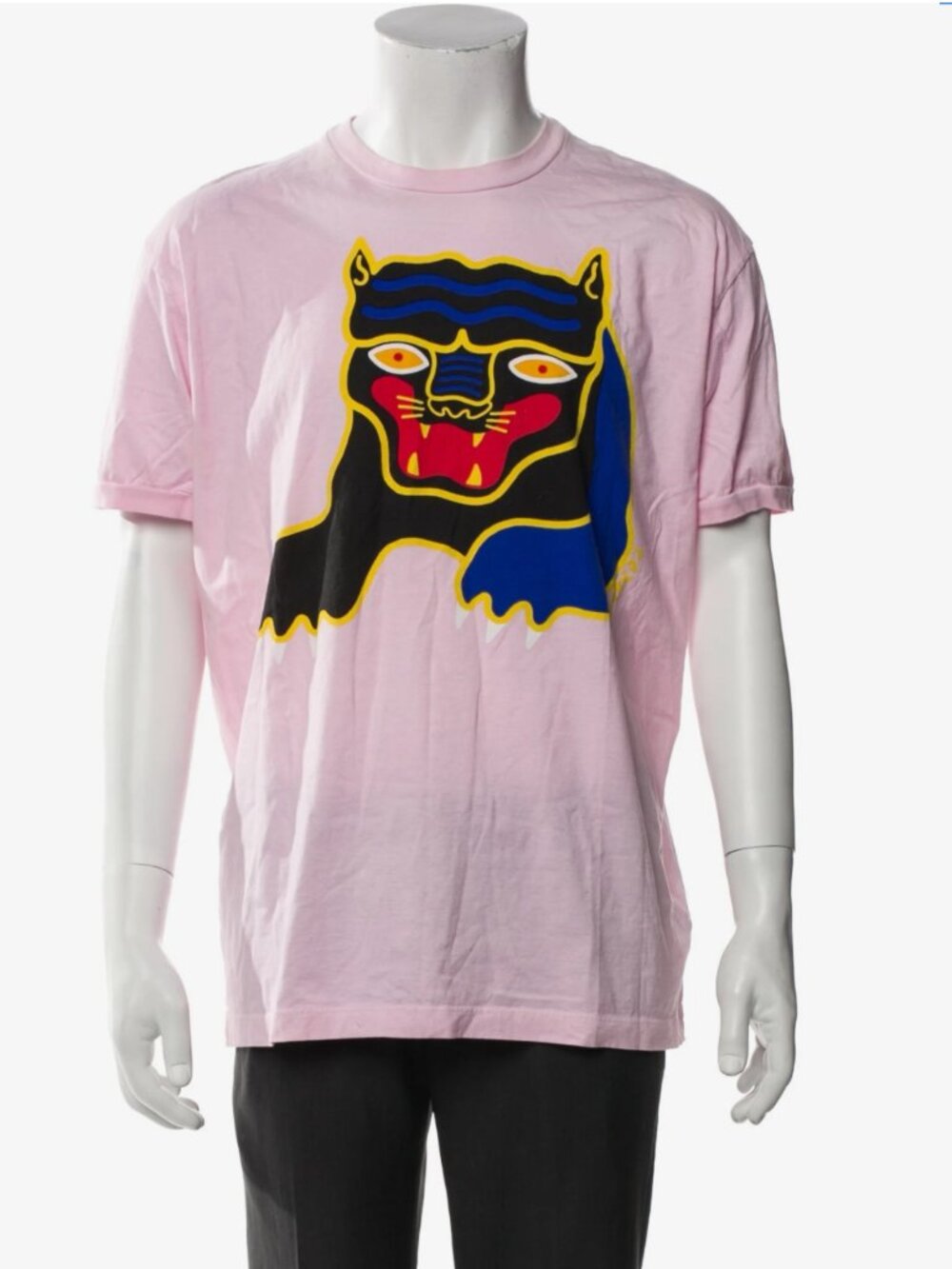 Dsquared²  Graphic Print Crew Neck T-Shirt - Unisex Large Black Cat in Pink